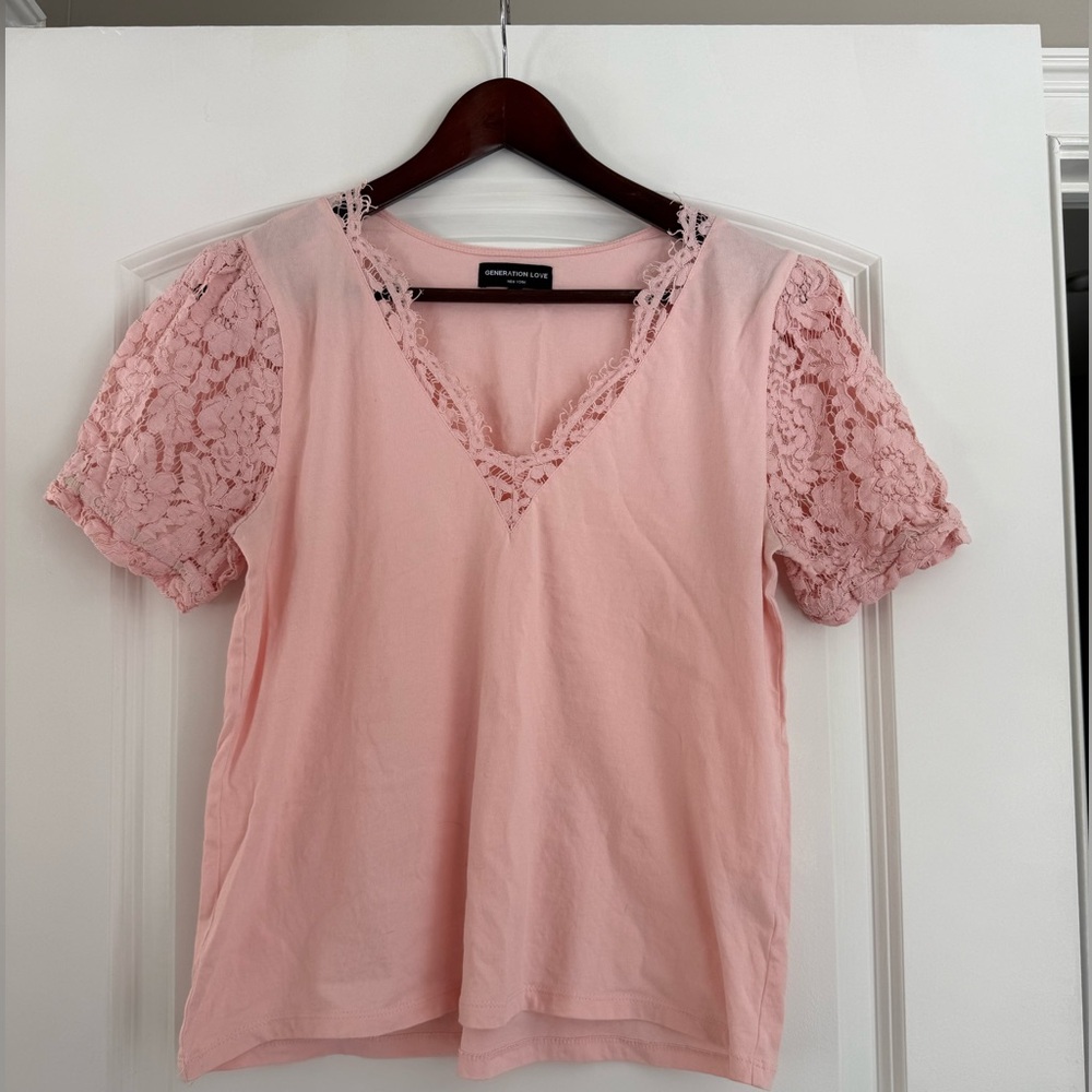 Generation Love Jess Pink Lace Sleeve Tee